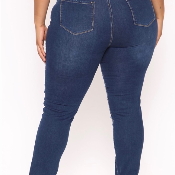 Dark Blue Denim High-waist Skinny jeans Plus Size - Picture 3 of 3